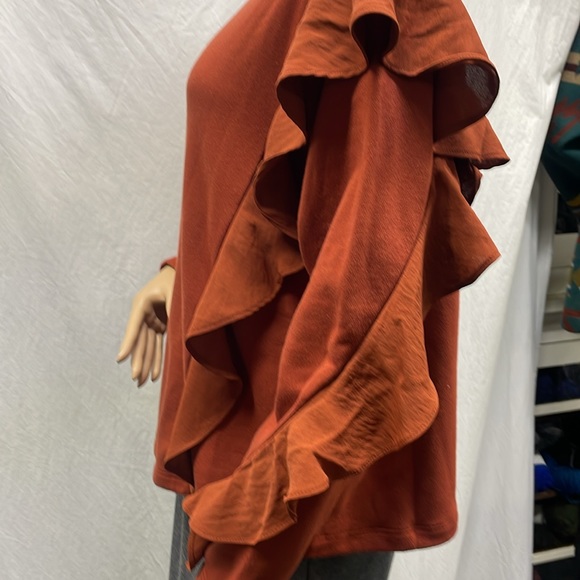 a new day Women's Rust Ruffled Sleeves Sweatshirt NWT - Picture 6 of 7